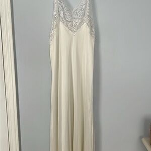 Vintage Lace Trimmed Ivory Slip Dress Getting Ready Outfit